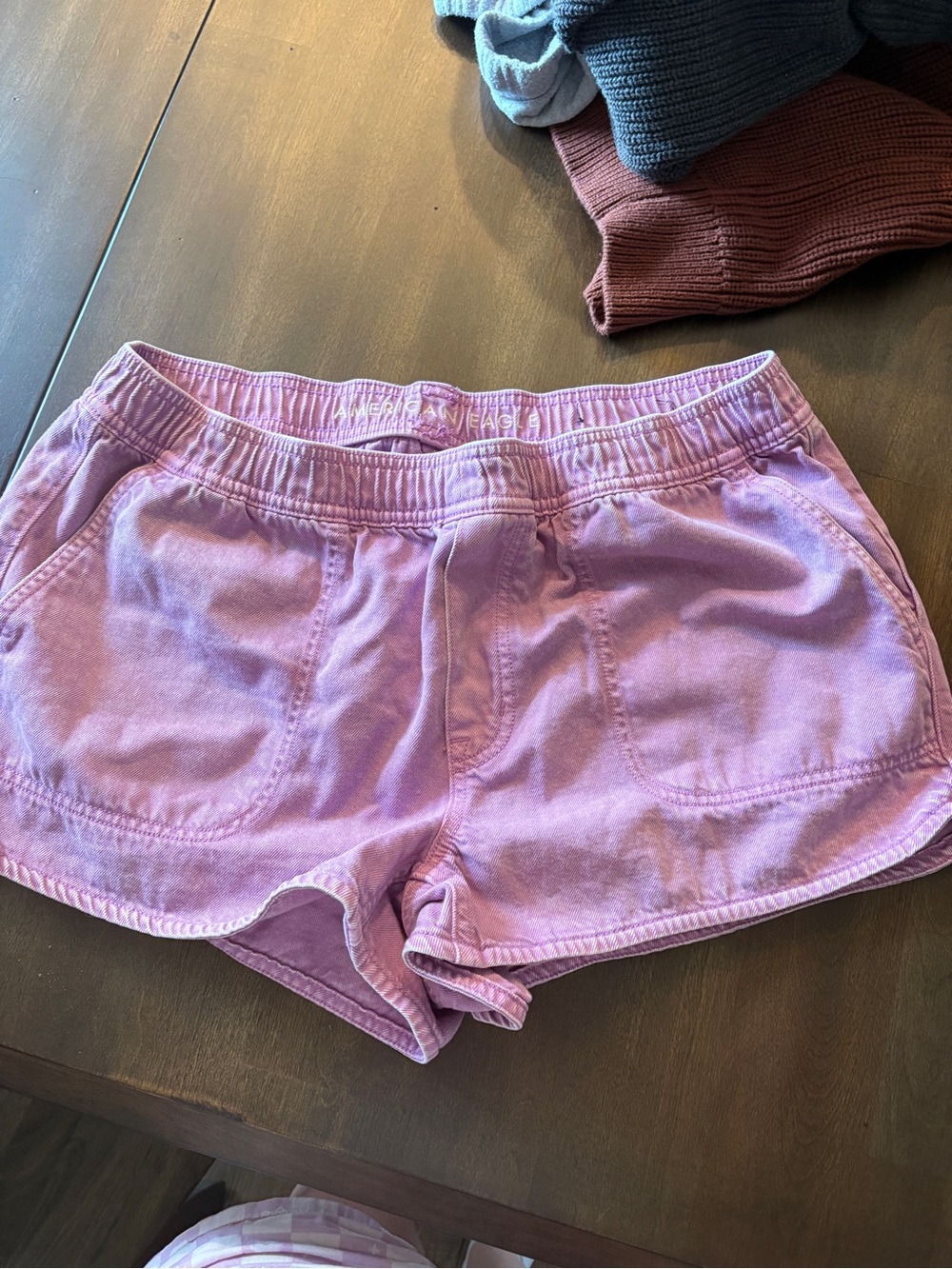 American Eagle Outfitters Light Pink Casual Drawstring Jean Shorts